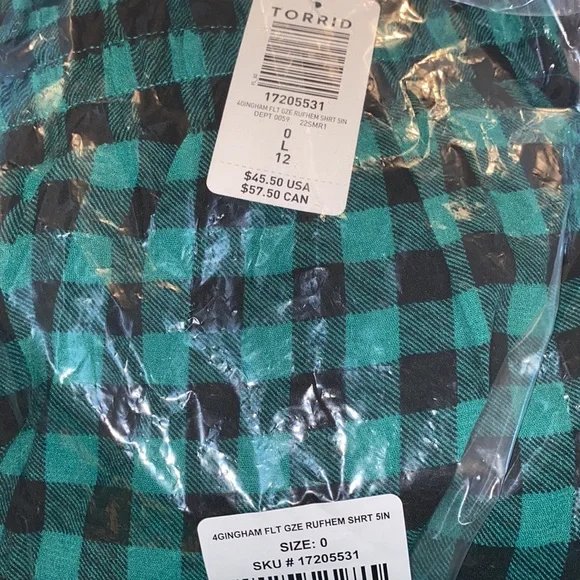 NWT TORRID Ruffle Short - Gauze Retro Gingham Green & Black - Picture 9 of 9